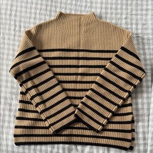 Rails Tan and Black Striped Turtleneck Sweater